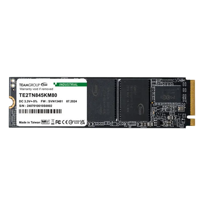 TEAM Industrial M.2 2280 PCIe Gen3x4, 1TB TLC,-40~85°C, TE1TN845KM80-W